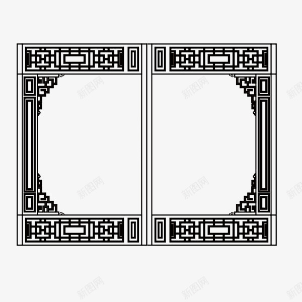 中式门窗png免抠素材_新图网 https://ixintu.com 中式 速写 门窗素材 黑色