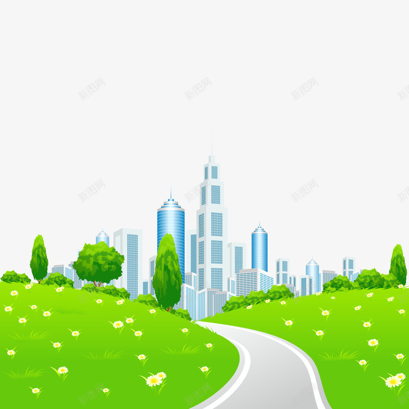创意绿化城市风景矢量图ai免抠素材_新图网 https://ixintu.com 卡通 城市 建筑物设计 绿化 风景设计 矢量图