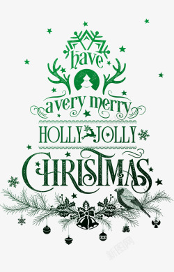 绿色手绘的圣诞节英文字母素材