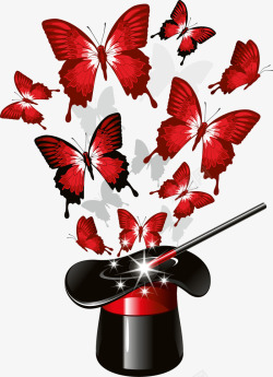 魔术帽飞舞红色蝴蝶素材