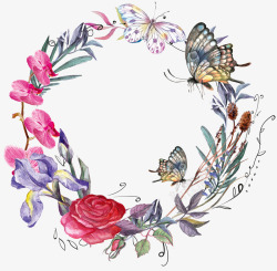 蝴蝶花环手绘花环装饰图案高清图片