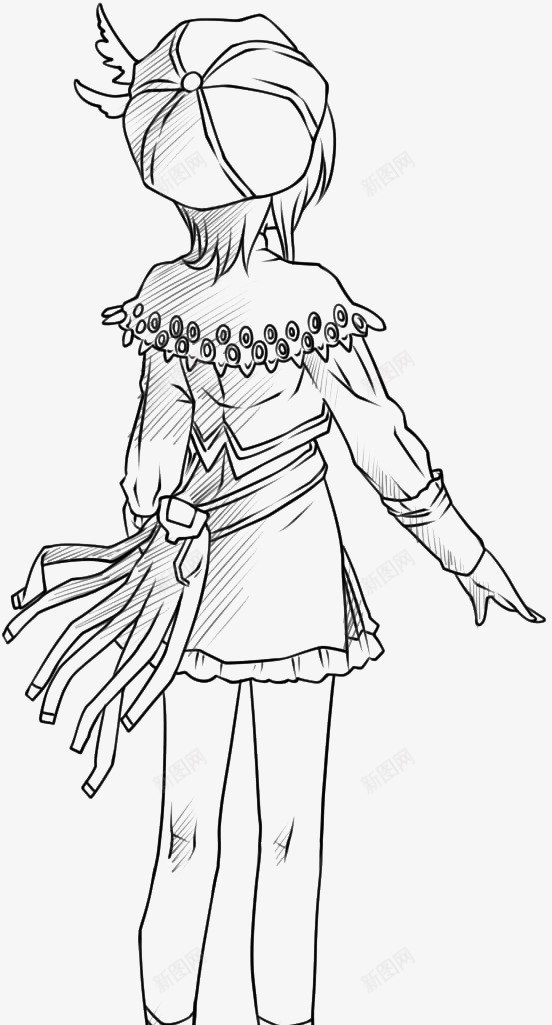 手绘女孩背影png免抠素材_新图网 https://ixintu.com 卡通 卡通人物 手绘 线描人物 美女 背影线稿