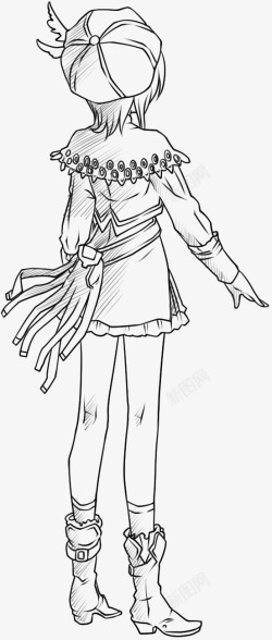 线描背影手绘女孩背影高清图片