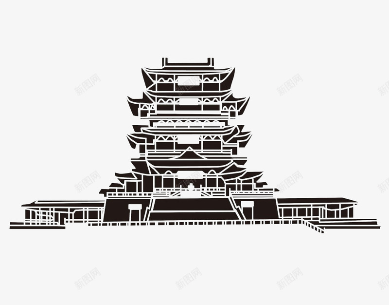 古典建筑png免抠素材_新图网 https://ixintu.com 古城 手绘 景点 线描 绘画