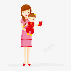 抱着小孩的男人抱着拿着红包小孩的妈妈矢量图高清图片
