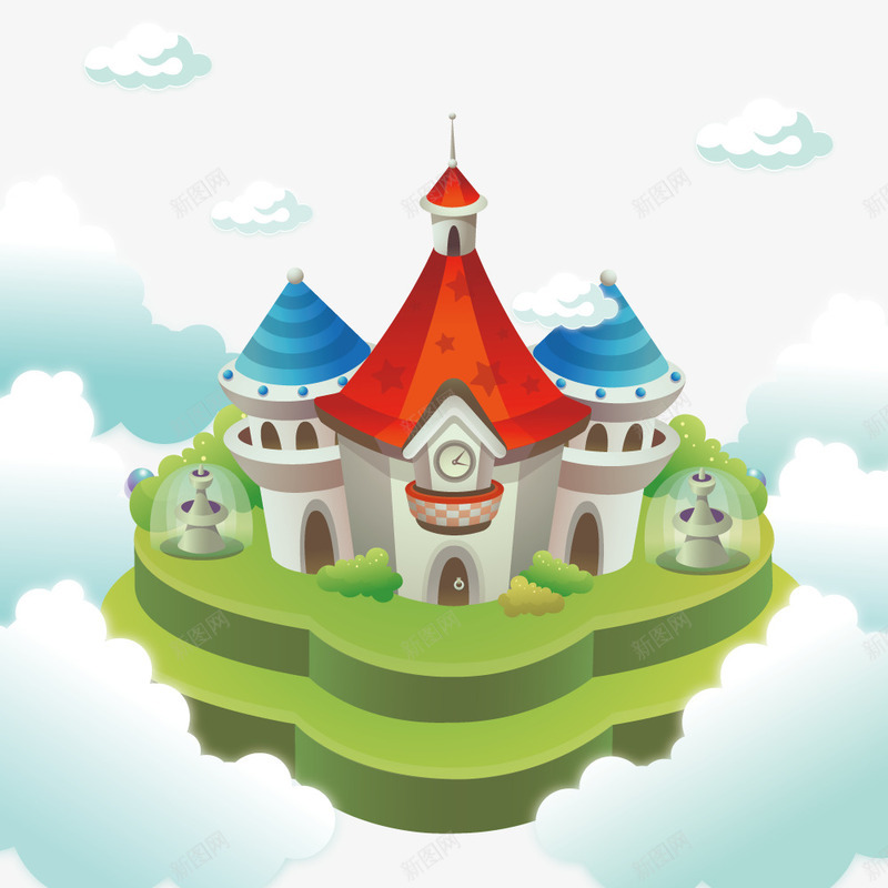 悬浮的城堡png免抠素材_新图网 https://ixintu.com 卡通 城堡 建筑 悬浮