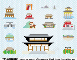 日本复古扁平庙宇矢量图素材