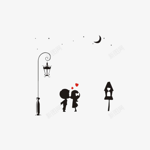 路灯下的爱情png免抠素材_新图网 https://ixintu.com 卡通小人 星星 月亮 浪漫 爱情