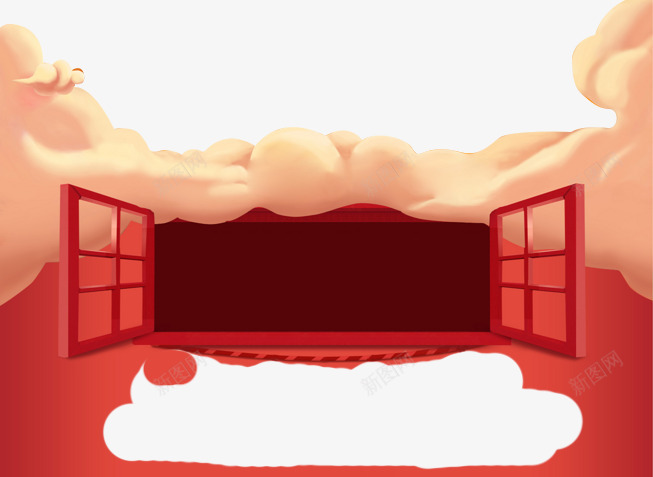 红色窗户和云朵png免抠素材_新图网 https://ixintu.com 云朵 喜庆 红色窗户 装饰图案