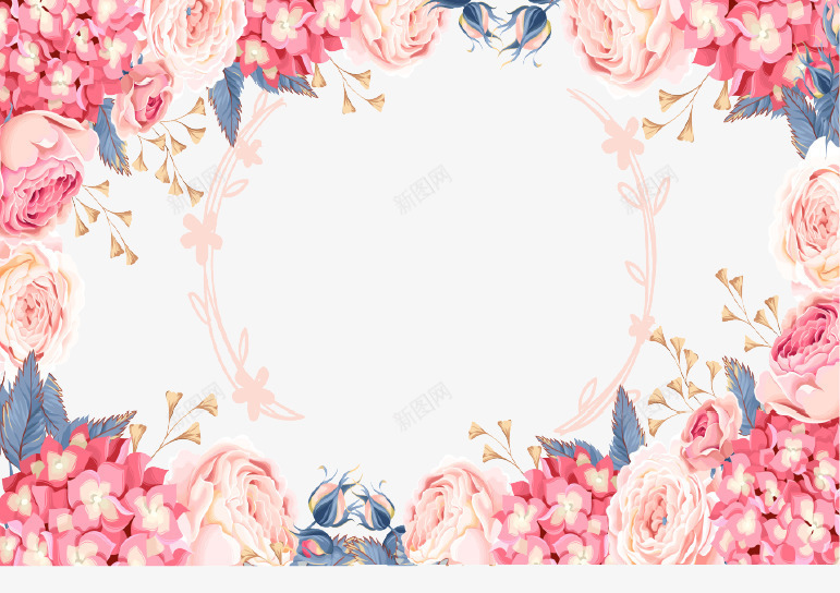 粉色浪漫花朵背景边框png免抠素材_新图网 https://ixintu.com 创意 浪漫 祝福 粉色 结婚 花朵 装饰 边框