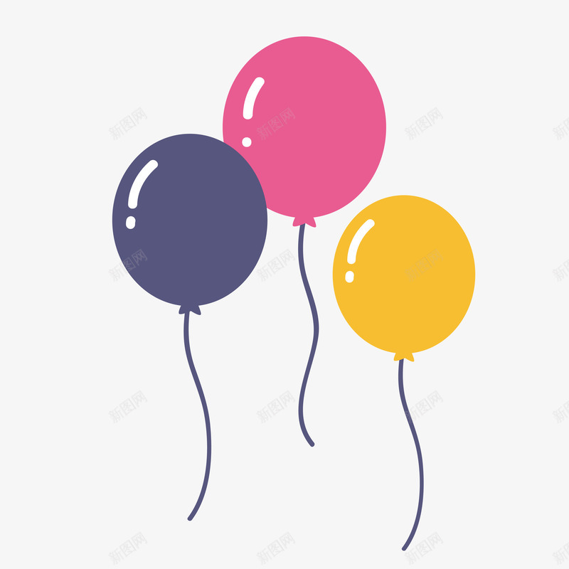 彩色气球装饰图案矢量图ai免抠素材_新图网 https://ixintu.com 光泽 光滑 卡通 彩色 悬浮 气球 质感 飘带 矢量图