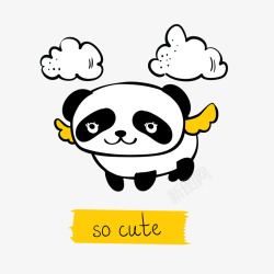 飞翔的小熊猫卡通可爱线条小动物装饰飞翔高清图片