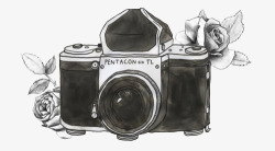 黑白复古胶卷相机手绘黑白相机复古高清图片