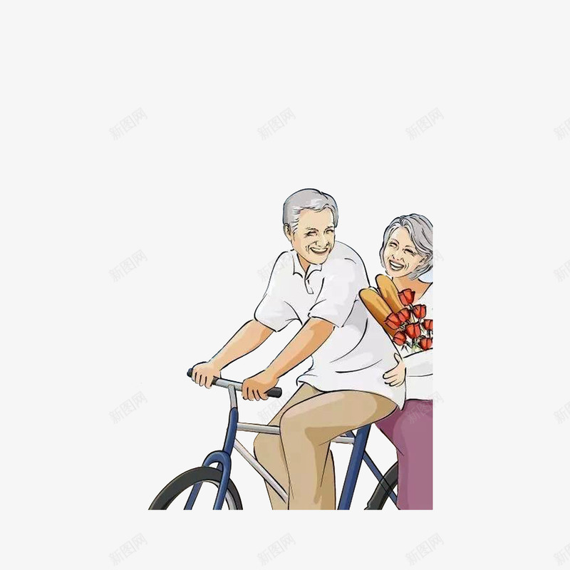 老年浪漫情侣骑单车png免抠素材_新图网 https://ixintu.com 卡通 情侣骑单车 欢乐的夫妻 浪漫的老年情侣