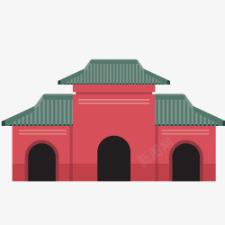 红砖绿瓦中国风建筑物素材