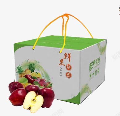 苹果和水果礼盒png免抠素材_新图网 https://ixintu.com 包装 水果礼盒 纸箱 绿色 苹果