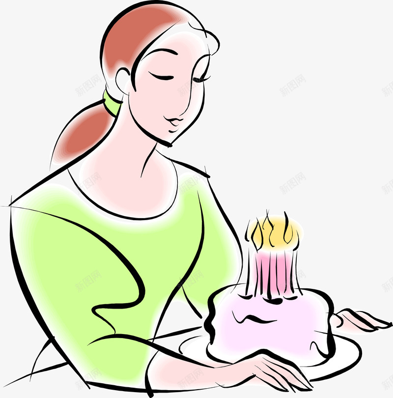 过生日的手绘人物png免抠素材_新图网 https://ixintu.com 人物 免抠图 卡通人物 女人 手绘人物 效果图 生日蛋糕