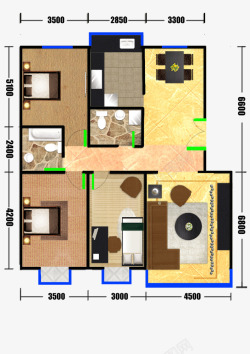 三房两厅家装效果图三房两厅户型图彩平图高清图片