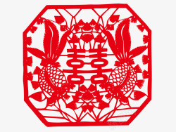 中国风花样艺术红色婚庆喜字剪纸矢量图素材