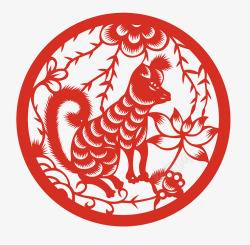 2018年圆形剪纸背景狗年剪纸高清图片