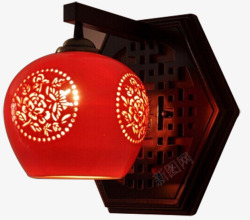 红灯罩精致典雅中式六角形八卦灯座红灯高清图片
