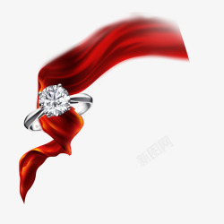 红色钻戒戴戒指的飘带高清图片