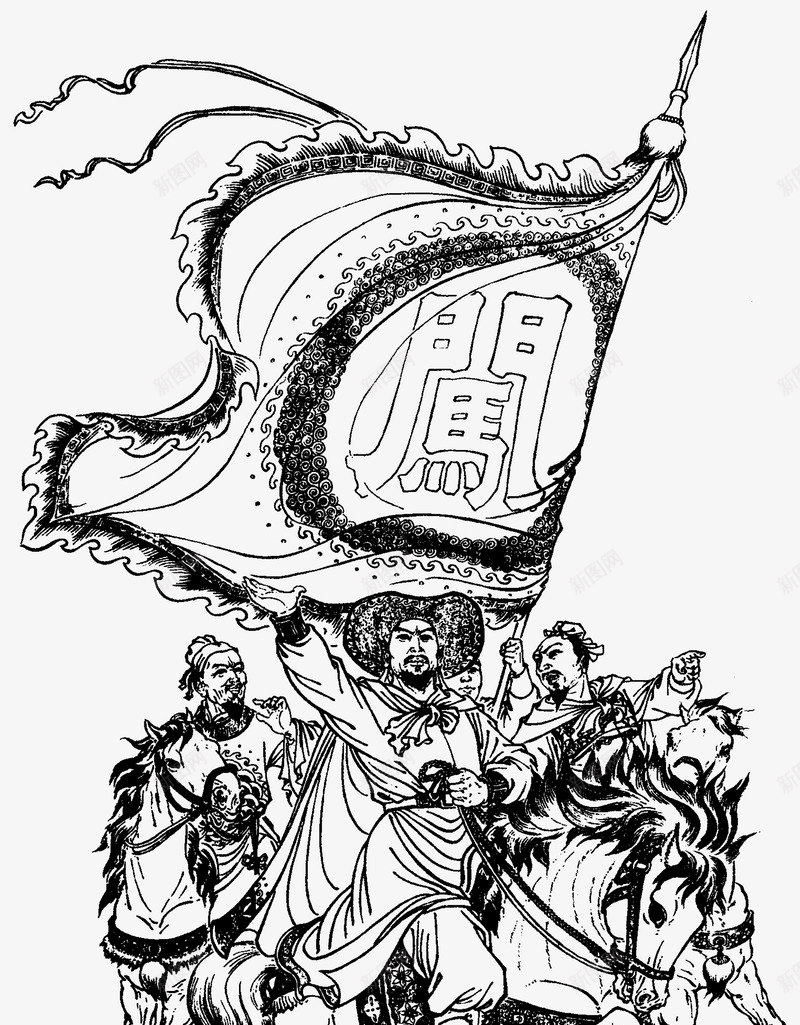 线描古代打仗png免抠素材_新图网 https://ixintu.com 中国风 兵器 古典 古风 打仗 武侠 武将 线描