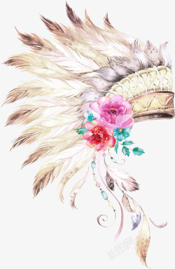 羽毛头冠上的彩色花朵素材