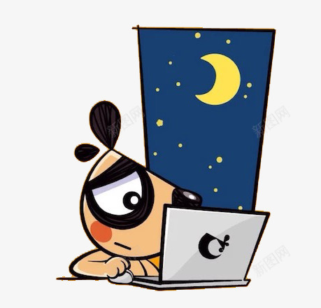卡通人物晚上玩电脑效果图png免抠素材_新图网 https://ixintu.com 卡通 晚上 玩电脑