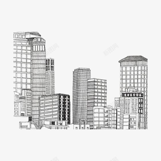 手绘城市png免抠素材_新图网 https://ixintu.com 创意城市 城市免扣PNG 城市免扣元素 素描城市 繁华城市 高楼大厦