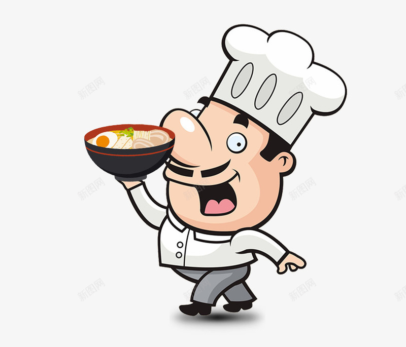 厨师端着一碗面png免抠素材_新图网 https://ixintu.com 上菜 卡通人物 卡通厨师 卡通食物 厨子 托着餐盘的厨师 白色 碗 面 食物