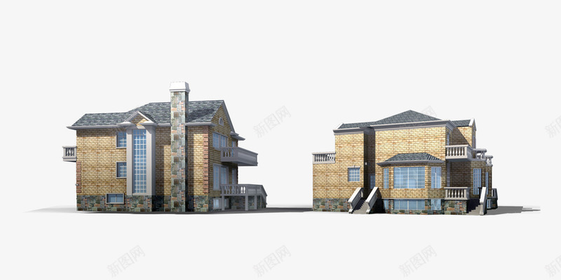 别墅png免抠素材_新图网 https://ixintu.com 卡通 建筑 房产 效果图 连排别墅