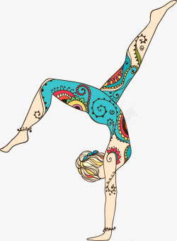 瑜伽美女卡通纹身瑜伽舞蹈女孩高清图片
