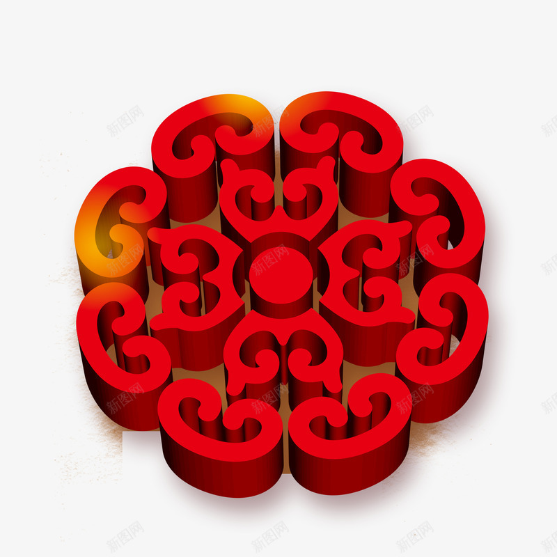 中式花纹元素png免抠素材_新图网 https://ixintu.com 立体花纹 红色 背景装饰 花型