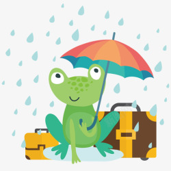 彩色的雨伞彩色雨伞青蛙卡通插画高清图片