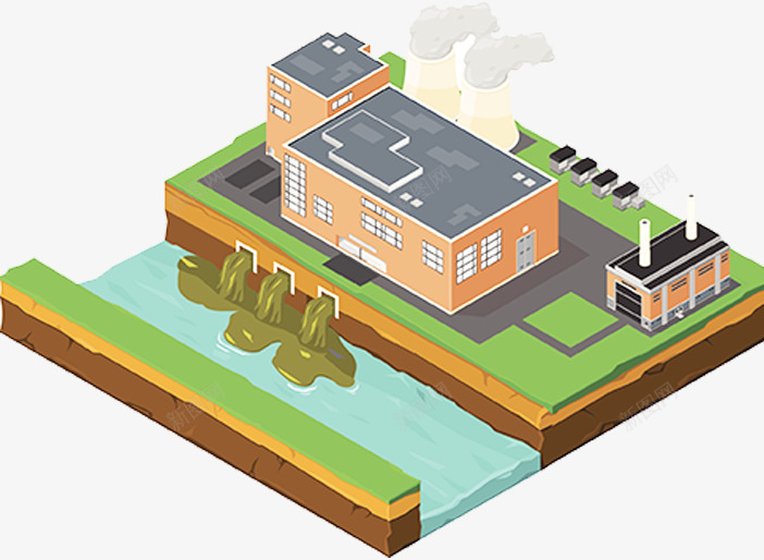 核电站效果图png免抠素材_新图网 https://ixintu.com 新能源 水坝 污染 电站