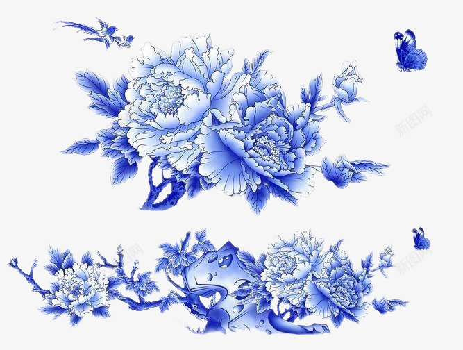 蓝色古风花朵装饰png免抠素材_新图网 https://ixintu.com 古风 花朵 蓝色 装饰