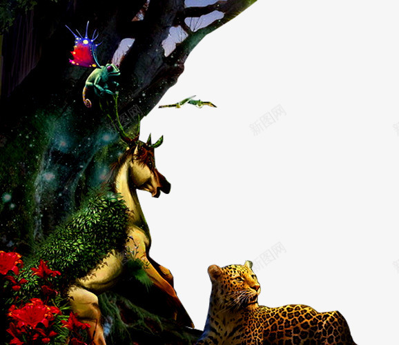 森林动物png免抠素材_新图网 https://ixintu.com 儿童乐园 六一儿童节 动画 卡通花豹 卡通造型 奇幻森林 树木 梦幻 森林公园 森林精灵 精灵 豹子