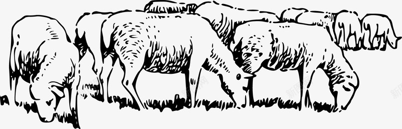 手绘羊群png免抠素材_新图网 https://ixintu.com 免费矢量 免费矢量下载 复古 手绘动物 手绘羊群 草地