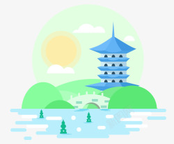卡通雷峰塔雷峰塔扁平化图标高清图片