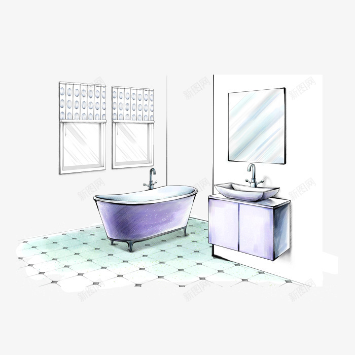 浴室洗漱间png免抠素材_新图网 https://ixintu.com 洗漱间 浴室家装效果图 浴缸 窗户
