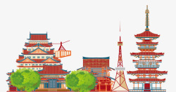 卡通手绘日本旅行建筑素材