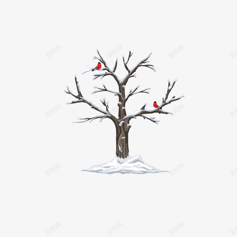卡通大树上的雪花png免抠素材_新图网 https://ixintu.com 免抠图 冬季 大树 小鸟 效果图 装饰图 装饰画 雪花