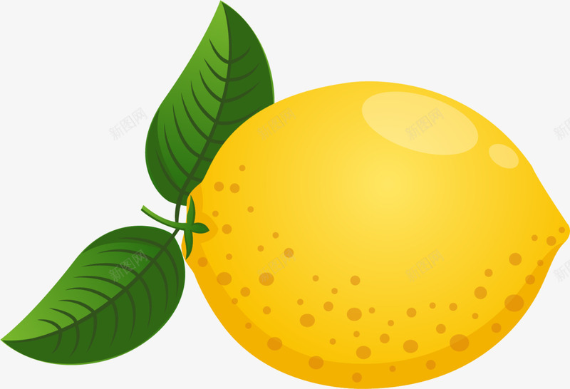美味黄色柠檬png免抠素材_新图网 https://ixintu.com 水彩 水果 绿色叶子 美味柠檬 黄色圆点 黄色柠檬