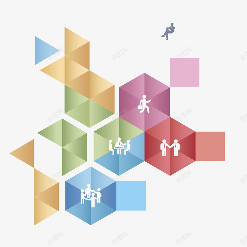 多六边形图标png_新图网 https://ixintu.com ppt 六边形 创意 商务 图标 封面 彩色 手绘 插图