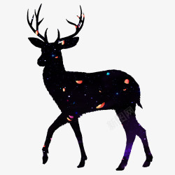 黑白的鹿创意星空剪影鹿高清图片