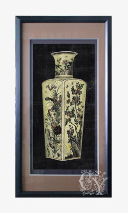 金属框壁画中式花纹瓷瓶壁画高清图片