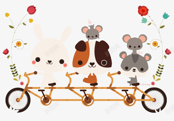 卡通骑车的小兔小狗png免抠素材_新图网 https://ixintu.com 创意插画设计 卡通贺卡封面 手绘插画