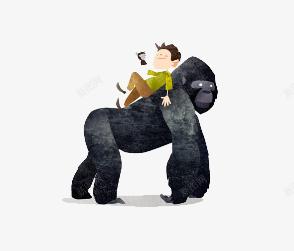 在黑猩猩背上的男孩png免抠素材_新图网 https://ixintu.com 创意设计 卡片封面 手绘插画