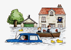 淹没城市手绘插图洪灾城市淹没高清图片